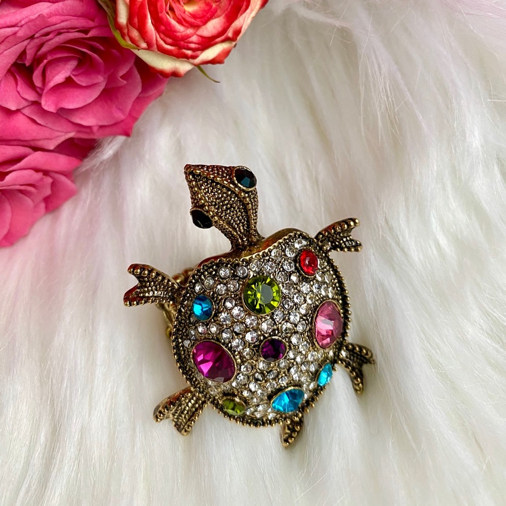 Sea Turtle statement ring rainbow rhinestone